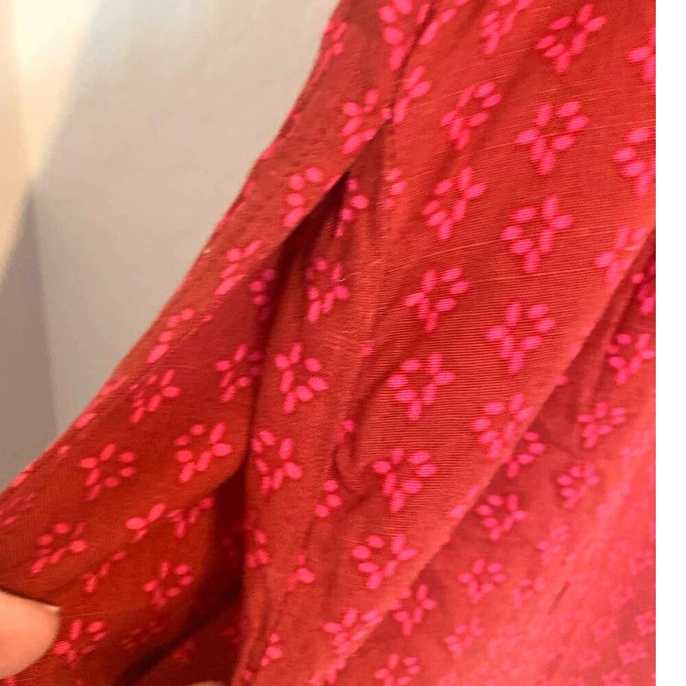 Knox Rose Jumpsuit XL Red Long Smocked Back Ditzy Print Prairie Boho Cottage - Picture 9 of 10